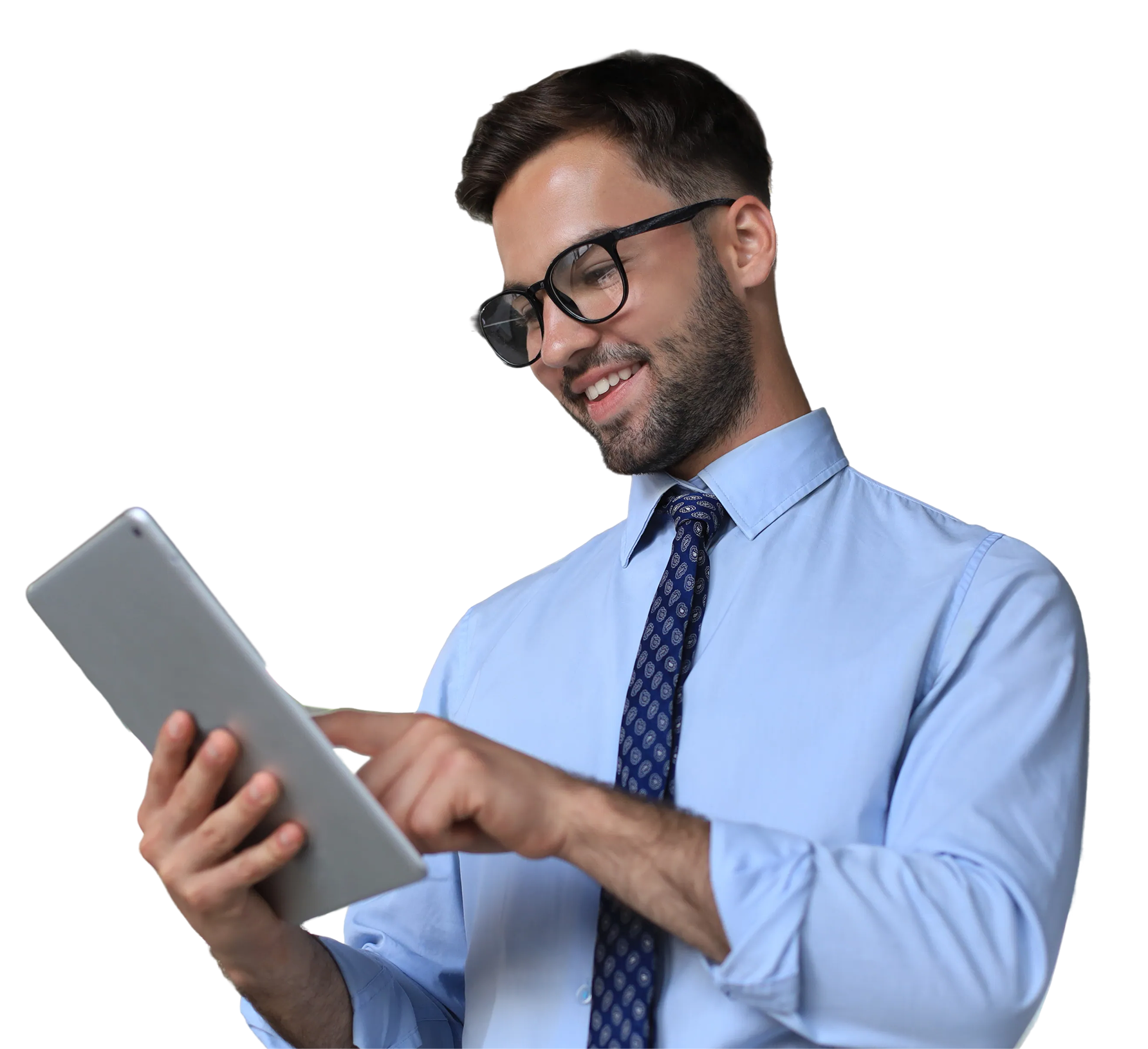 young-businessman-using-his-tablet-office 1